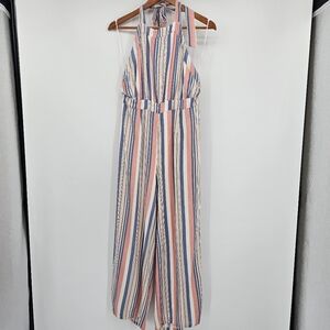 Anthropologie Sadie & Sage Stripe Haulter Stripe Wide Leg Jumpsuit Womens Med